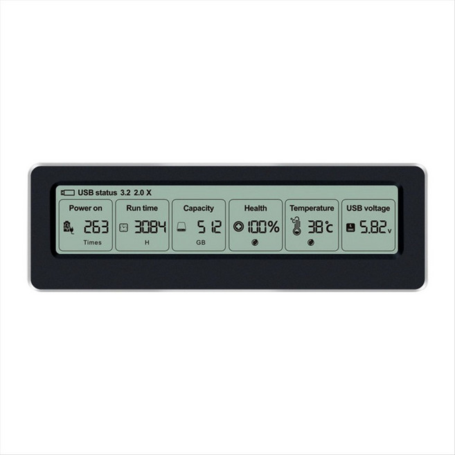 M.2 NVME/NGFF SSD 인클로저(디스플레이 화면 포함) 지능형 디지털 상태 감지 USB3.2 유형 C 10Gbps SSD 어댑터, 1개, 검은색