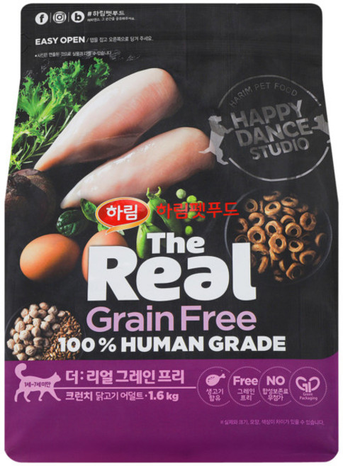 하림펫푸드 더리얼 그레인프리 크런치 어덜트 고양이 사료, 닭, 1.6kg, 1개