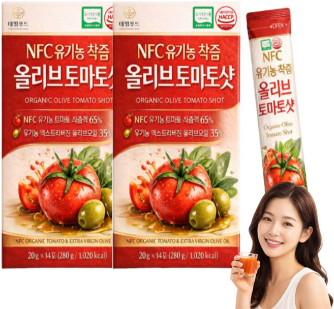 유기농 토마토즙 스틱형 최상위1% 프리미엄 엑스트라버진 올리브유 100% NFC 착즙액 원액 액상, 28개, 20g