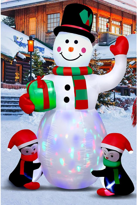 裝飾燈大師 聖誕雪人系列拱門 110V插電自動充氣, 充氣-雪人抱禮物盒與企鵝禮物盒與企鵝, 1個
