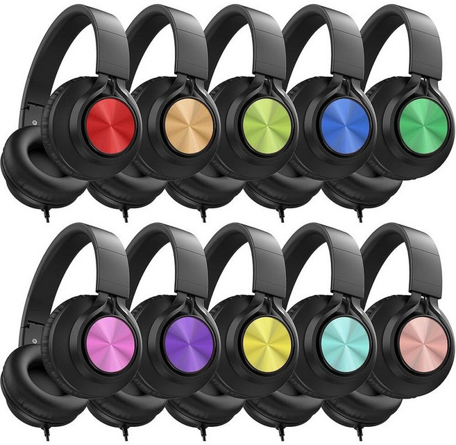 AILIHEN Classroom Headphones Bulk 10 Pack - Wired Headphones for Kids for School K-12 Students On, Muiticolor