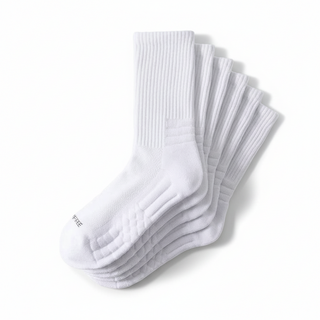 Eclatte 쿠션 양말 스포츠 러닝 발바닥 이중쿠션 6켤레, 6개, 화이트