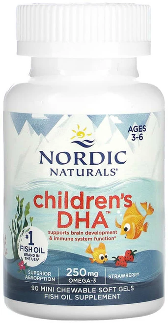 Nordic Naturals 노르딕 네추럴스 3~6세 유아용 DHA 62.5mg 딸기향, 90정, 1개 - 쿠팡