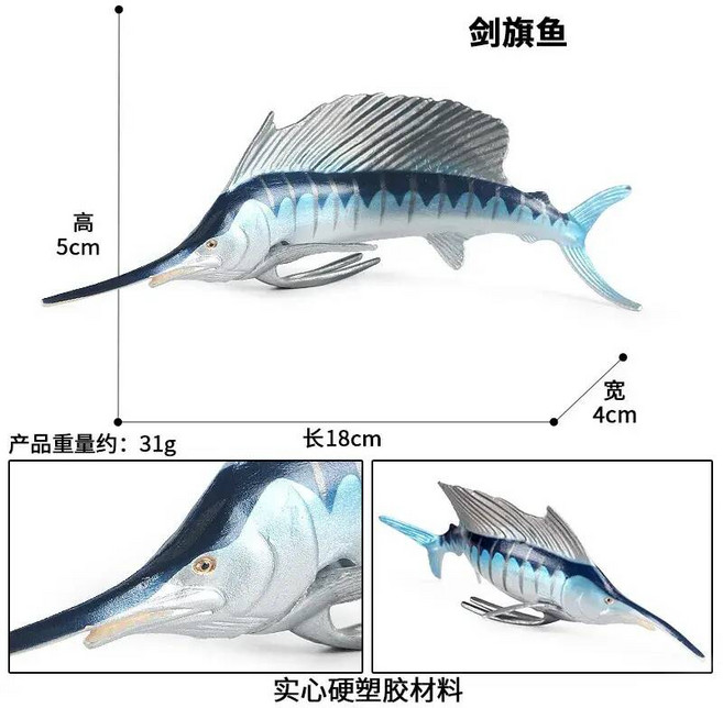 18/20CM 바다 생활 동물 돛새치 황새치 심해 물고기 모델 액션 피규어 14세이상 교육 장난감 14세이상를위한 선물, 1개