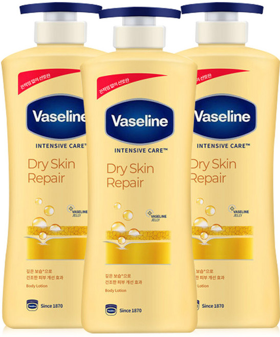 바세린 인텐시브 케어 드라이 스킨 리페어 바디로션, 600ml, 3개