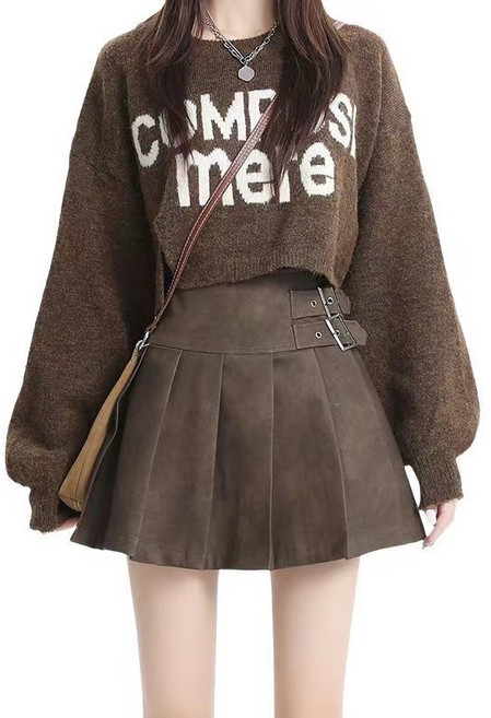 COSYEVNO 여성 미니스커트 가을 빅사이즈 패션 하이웨스트 A라인 가죽 플리츠 스커트 lyjpdq-10