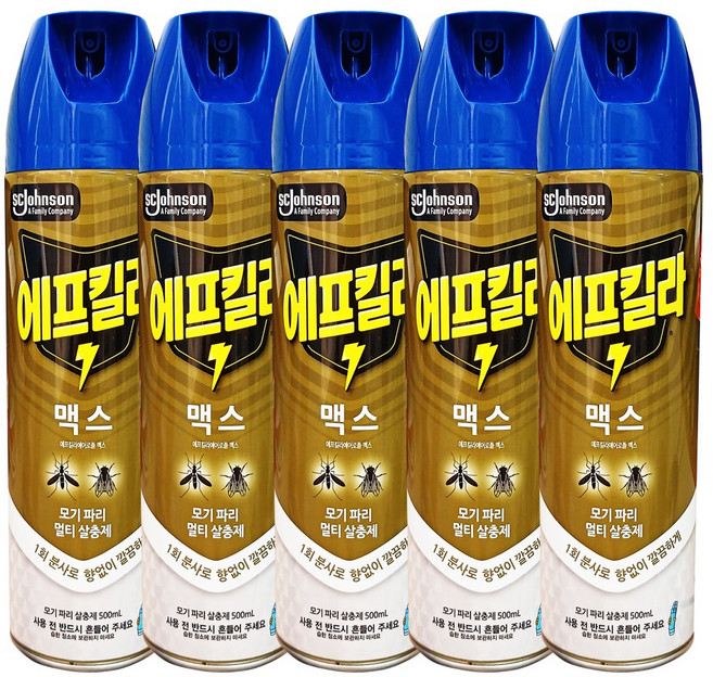 에프킬라 에어로졸 맥스 500ml 파리 모기 살충제, 5개