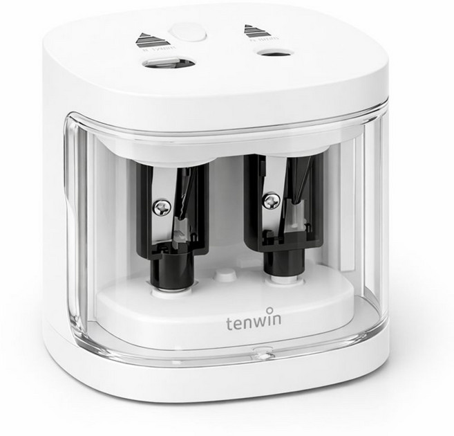 미니멀 듀얼홀 자동 전동 연필깎이 2구 입학선물, 1개, 화이트