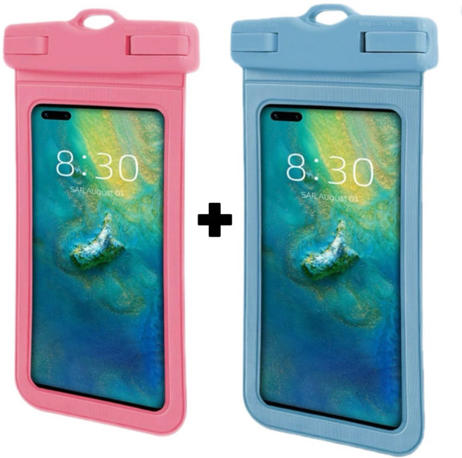 모키아 1+1 방수팩 핸드폰 방수 휴대폰 터치 케이스 넥스트랩, 1세트, 블루+핑크