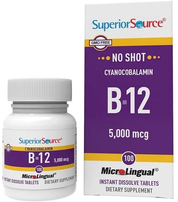 Superior Source No Shot 비타민 B12 시아노코발라민 5000mcg 빠른 용해 미세 언어 태블릿 100개 신진 대사 및 에너지 생성을 증가시키는 B12 보, Superior Source No Shot 비타민 B1, 1개 - 쿠팡