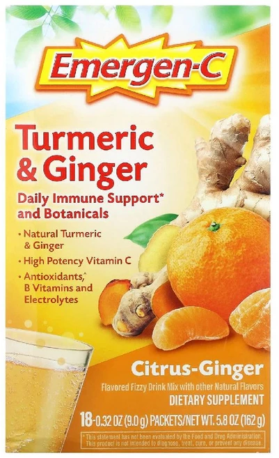 Emergen-C 강황 & 생강 감귤류-생강 18팩 각 9g(0.32oz) Emergen-C (이머전씨), 1개 - 쿠팡