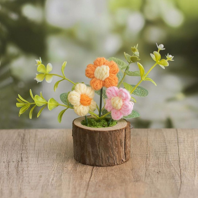 手工編織花束 3朵泡芙花粉色系, 1個