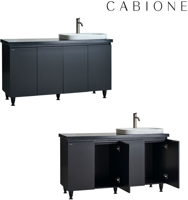 CB50C 4도어 다리형 하부장 상판&도기형 여닫이장 카비원 비규격 맞춤제작 욕실장 수건장 화장실수납장, 우볼, 1개, 블랙