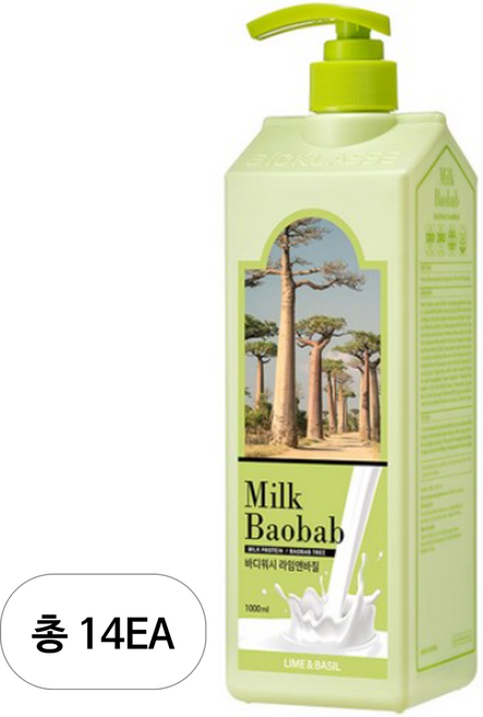 밀크바오밥 바디워시 라임앤바질, 1L, 14개