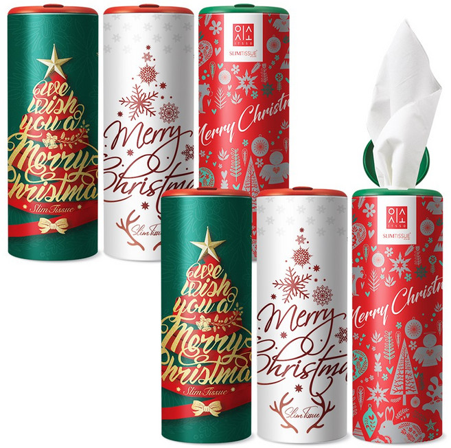 슬림티슈 [크리스마스] / 크리스마스 선물 프리미엄 홈파티 차량용 티슈 선물용티슈, 6개입, 1세트
