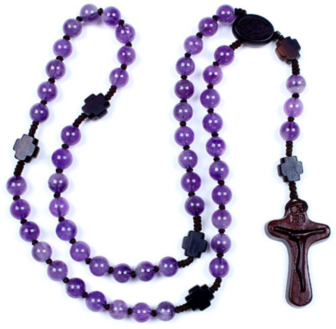 자수정 십자간주 6mm 5단묵주 천주교 성물, 안함