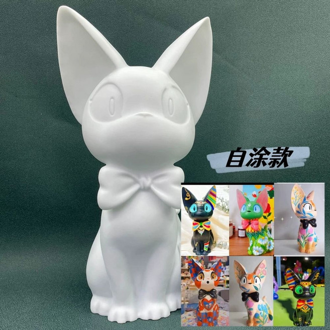 지브리스튜디오 마녀배달부 키키 피규어 지지A 서있는자세 인테리어 소품 장식, 1개, I. 자체 페인팅한 흰색 배아 지지 고양이 저금통