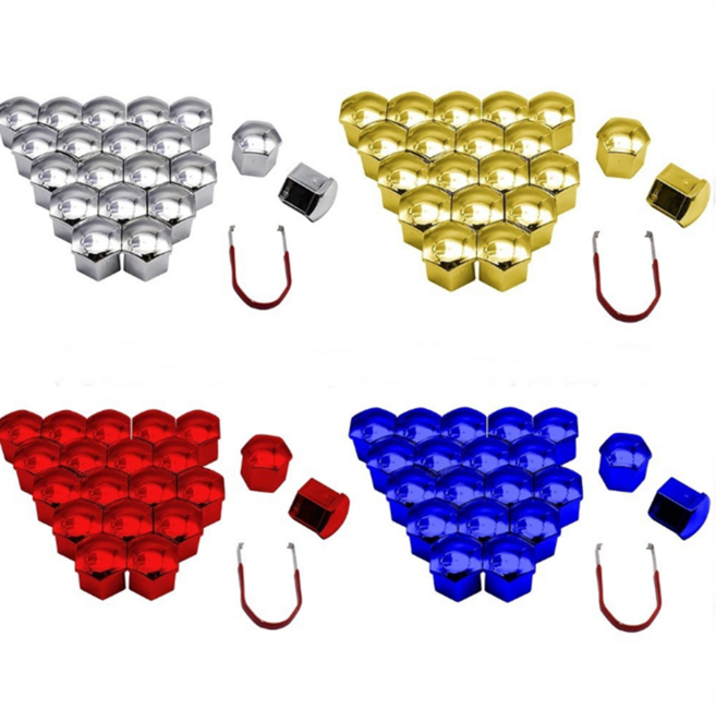 데일리쇼핑 차량용 21mm 휠너트 커버 휠캡 볼트캡 휠커버 몰딩 휠프로텍터 가드 자동차, 크롬레드, 1세트