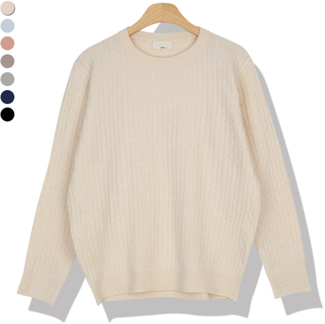 오마보이 남성용 케이블 로렌 라운드넥 니트