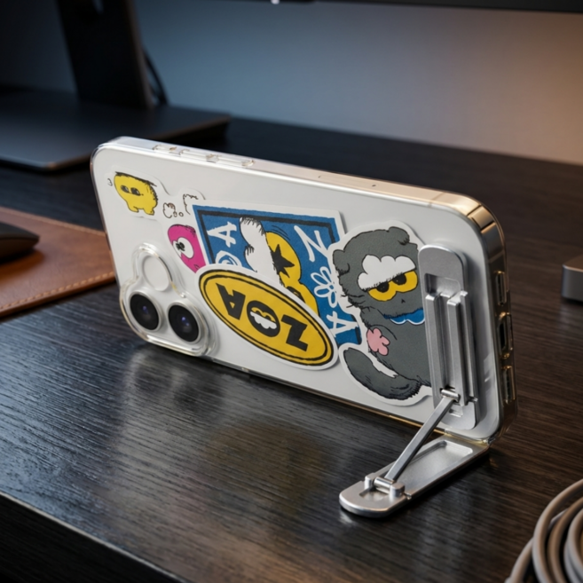 퍼니엘르디 핸드폰 뒷면 부착 360도 접이식 미니 스탠드 스마트 링 톡, 1개, 블랙