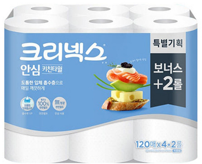 크리넥스 안심 키친타올 120매 2겹, 6롤, 1개
