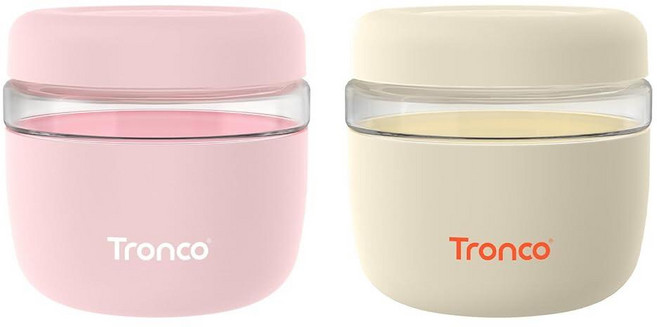 Tronco 뚜껑이 있는 473.2ml(16온스) 유리 식품 보관 용기 밀폐 누출 및 흘림 방지 도시락 그릇 밀프렙 샐러드 요거트 수프 스튜용 전자레인지 식기세척기, 핑크/크림