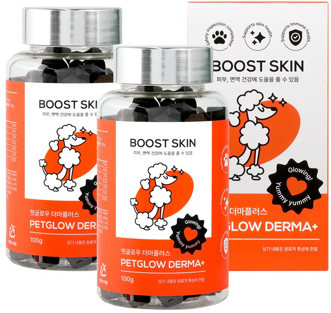 펫글로우 더마플러스 강아지 피부영양제 아토피 발습진 가려움 피모 보조제, 2개, 피부/피모, 100정