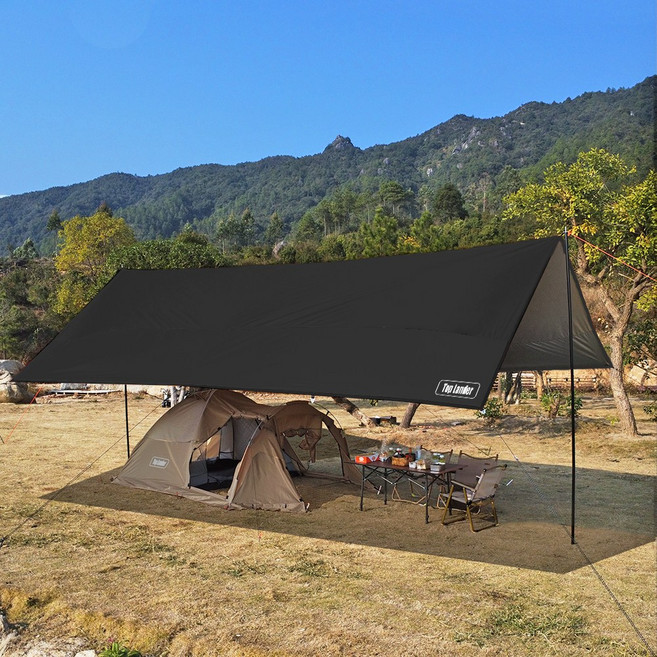 탑 랜더 경량 대형 캠핑 방수 자외선 차단 옥스포드 타프 여러 명이 사용 가능, 천 타프만, 블랙