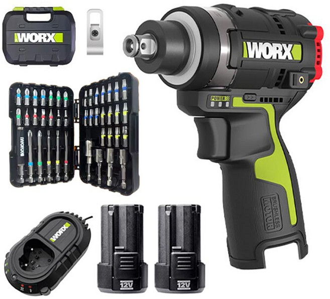 웍스 WU132T 2.5듀얼패키지 충전 임팩 렌치 겸용 듀얼척 드라이버 12V 드릴 WORX 너구리해외쇼핑, 1
