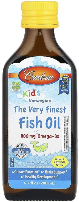 칼슨랩스 키즈 노르웨지안 더 베리 파이네스트 피쉬 오일 800mg 오메가 3, 레몬맛, 200ml, 1개 - 쿠팡