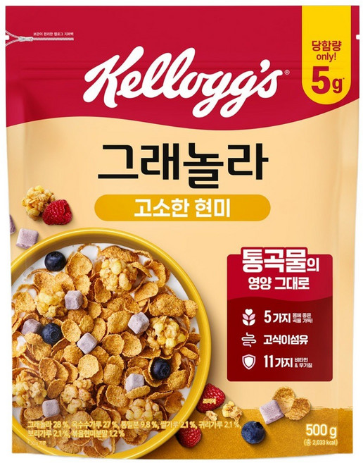 켈로그 고소한 현미 그래놀라 사르르 큐브 시리얼, 500g, 1개