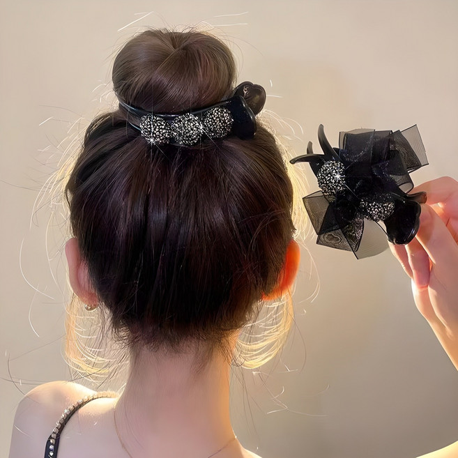 미다미 [2P세트] 키나 큐빅리본 버티컬 집게핀(블랙)