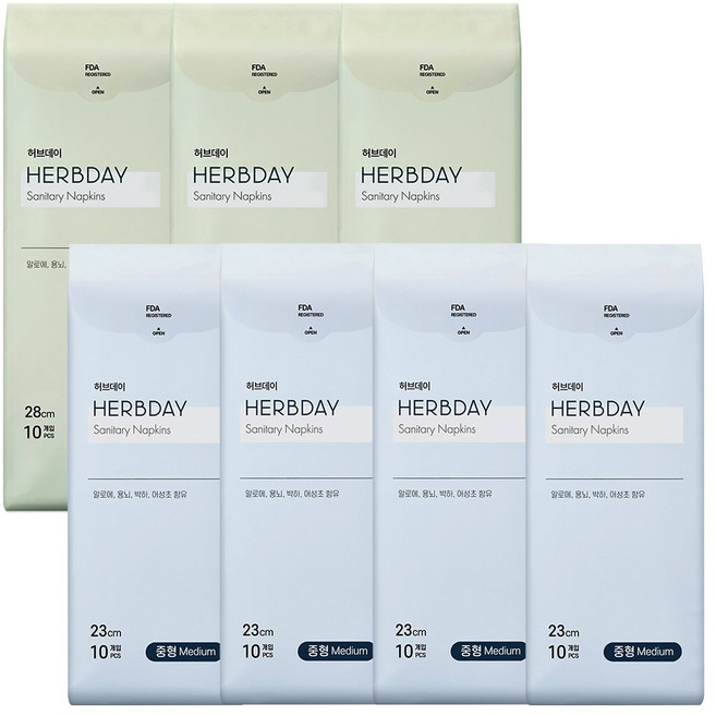 허브데이 생리대 + 샘플, 중형4팩+대형3팩, 7세트