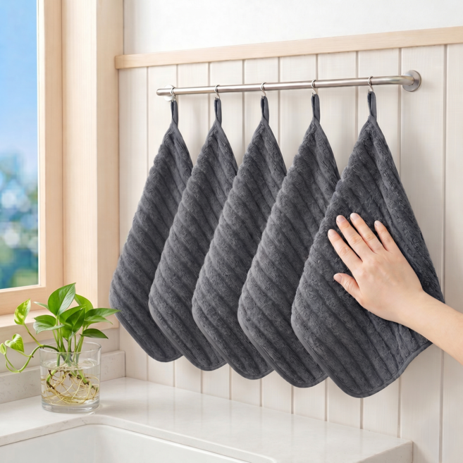 공온 모던 극세사 주방 고리 핸드타월, 5개, 그레이