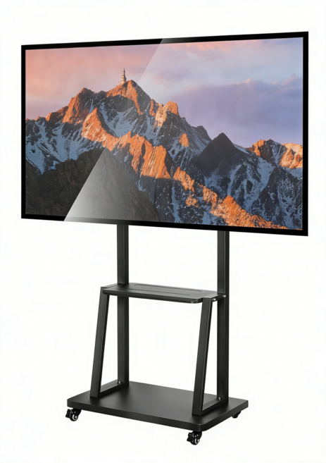 리빙가감법 회의실용 바퀴가 달린 TV 스탠드 높이조절 이동식 2단 모니터 받침대 32~70인치 호환 가능, 1개, 00