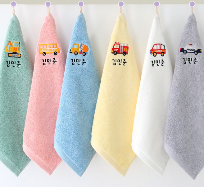 데일리맘 이름자수 어린이집수건 유치원 여행용 부드러운 고리수건 6매입, 40수코마사, 1세트, 01자동차혼합
