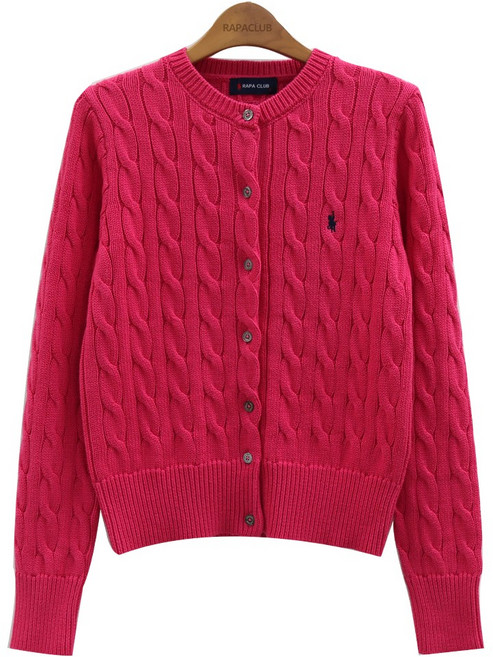 라파클럽 여성 라운드 꽈배기 니트 가디건 스웨터 면100%