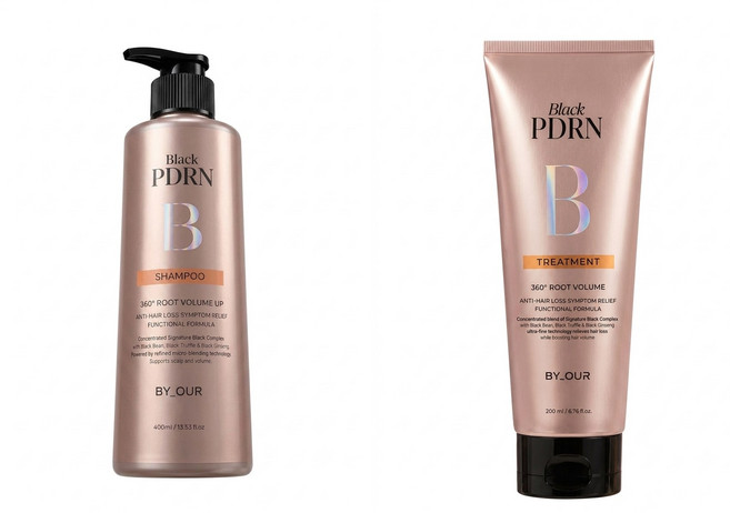 블랙 PDRN 360도 뿌리 볼륨업 맥주효모 탈모샴푸 + 트리트먼트 세트, 1세트