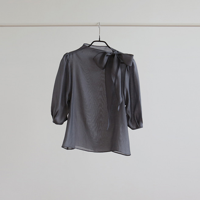 BLQ203 로맨틱 텐셀 리본넥 7부 블라우스