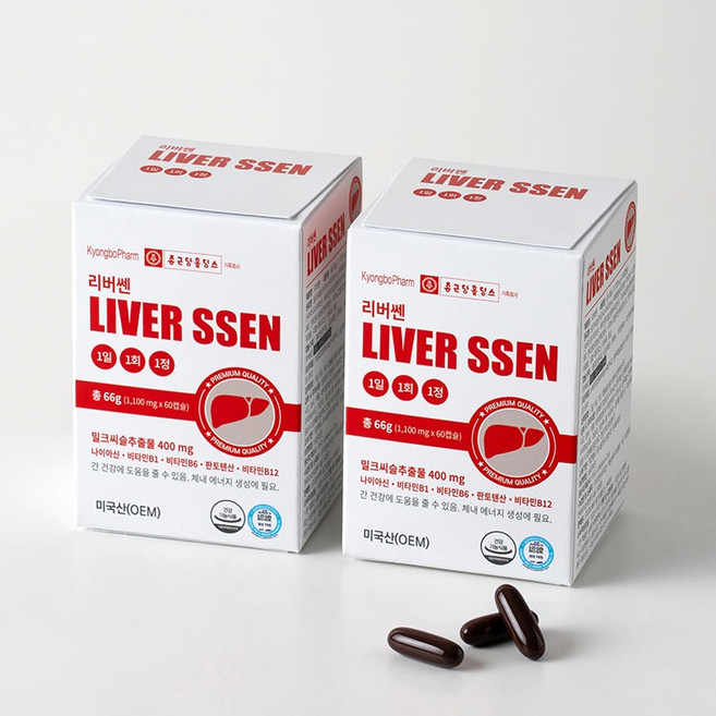리버쎈 4개월분 종근당홀딩스 경보팜 프리미어 밀크씨슬 실리마린 간영양제, 60정, 2박스