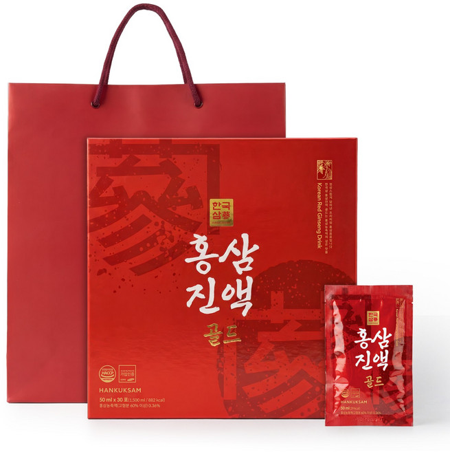 한국삼 홍삼진액 골드 50ml 30포+쇼핑백, 1세트, 1.5L