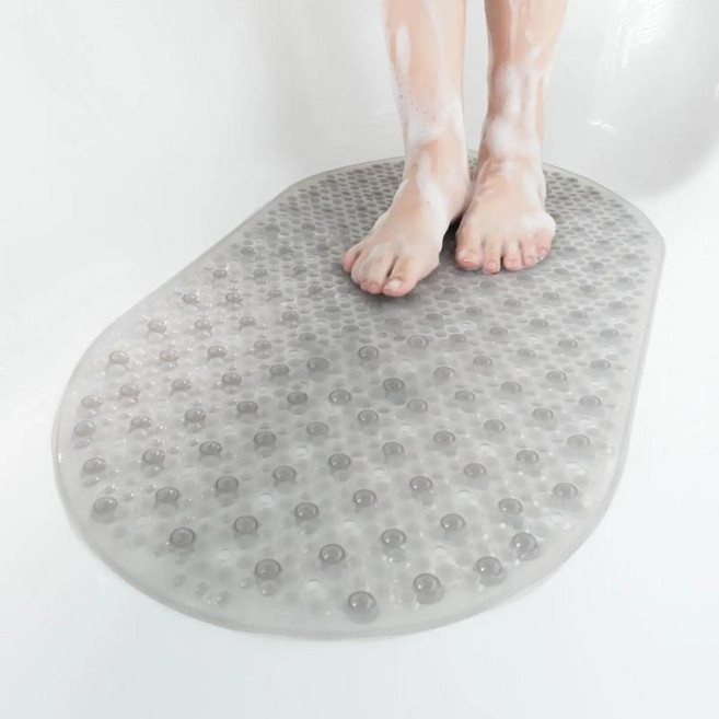 미끄럼 방지 샤워 매트 욕실용 69X38CM 흡착컵 세탁기 타원형 버블 사용 곰팡이 가능 1개 욕조, 38x69cm, Clear Gray