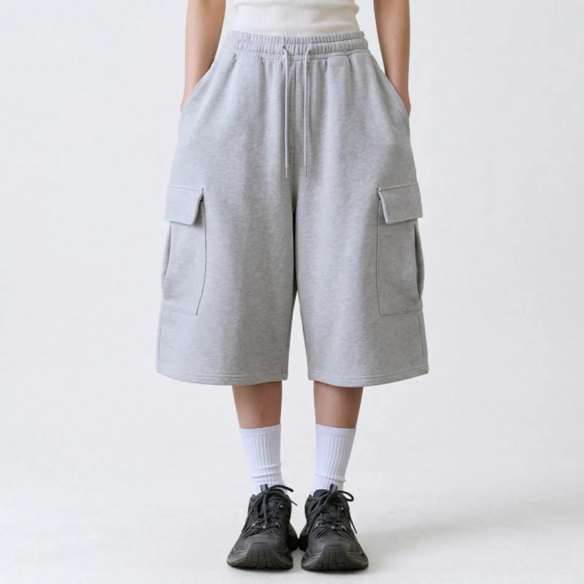 여성용 카고 와이드 버뮤다 팬츠