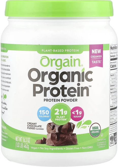 Orgain 프로틴 파우더 식물성 크리미 초콜릿 퍼지 462g, 제품상세정보참조, 1개 - 쿠팡