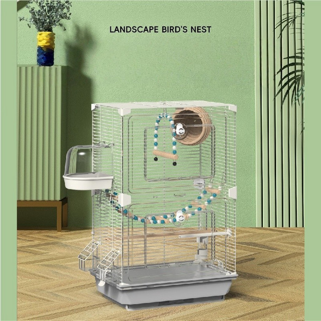 지니 아크릴 새장 2단 실내용 앵무새 날림장 대형 이동식 케이지, 1개, 1단 그레이