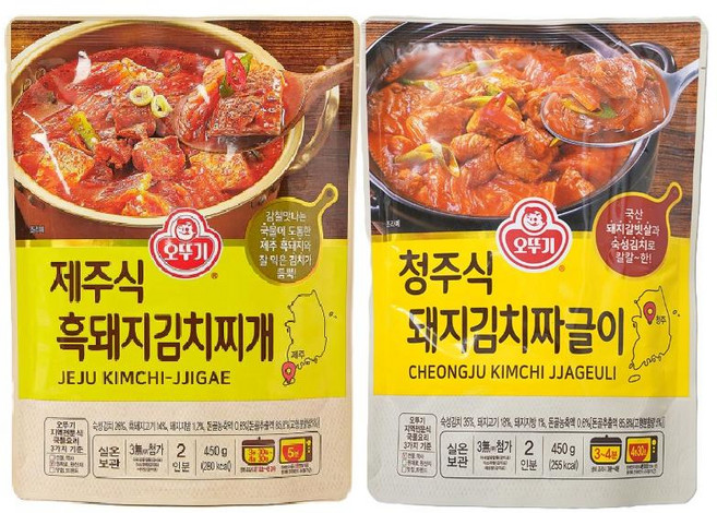 오뚜기 제주식 흑돼지김치찌개 +청주식 돼지김치짜글이 1+1 450g, 4세트
