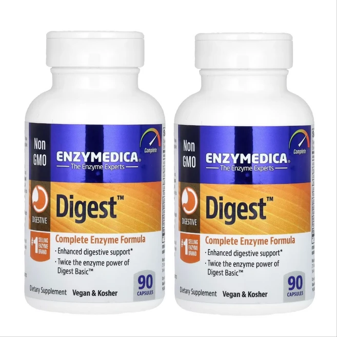 [2개] 엔자이메디카 다이제스트 컴플리트 엔자임 포뮬러 소화효소 90캡슐 아밀레이스 말테이스 라이페이스 인버타아제 아밀라아제 리파아제 락테이스 셀룰레이스 펙티나아제, 90정, 2개 - 쿠팡