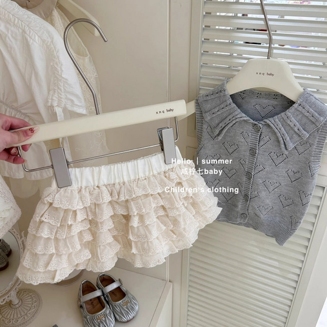 아짱 키즈여아 여아 투피스 아기 아동 여름 니트 나시 치마 등원 유치원 치마투피스 블랙티화이트캉캉치마세트