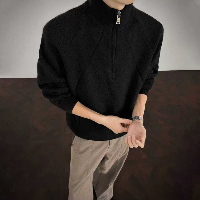 Asure 남자 반집업니트 캐주얼 풀오버 오버핏 맨투맨