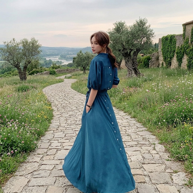 더모은 반전 셔츠 원피스 롱